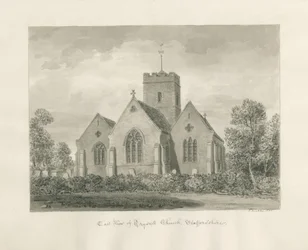 Trysull templom: szépia mosás rajz, 1846