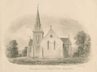 Walton-on-the-Hill templom: szépia rajz, 1842