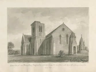 Walton-on-the-Hill templom: szépia mosás rajza, 1844