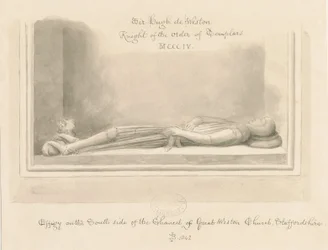 Weston-under-Lizard Church – Sir Hugh de Weston képmása: szépia rajz, 1842