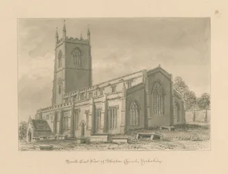 Yorkshire – Skipton templom: szépia rajz, 1818