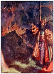 A zarándokok előrehaladása ebből a világból, oda, ami eljön, John Bunyan (1628-1688) Illusztráció: Byam Shaw (1872-1919), amelyen Demas a zarándokokat az ezüstbánya munkálataira hívja