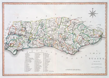 Sussex térképe, 1805. március 26. (kézzel színezett metszet)