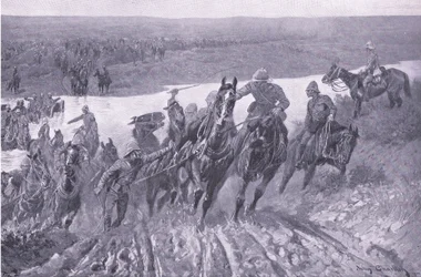 Tüzérség a caledon felé a Kareepoort Driftben, illusztráció az After Pretoria: The Guerilla War című filmből, 1902