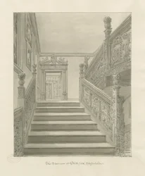 Blithfield Hall belseje: szépia rajz