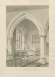 Ellastone templom belseje: szépia rajz, 1841