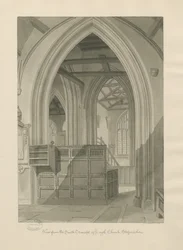 A Leigh-templom belseje: szépia rajz, 1841