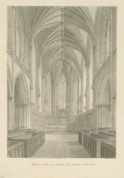 Lichfield székesegyház belseje - Kórus és Lady Chapel: szépia rajz