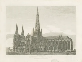 Lichfield katedrális – Délkeleti nézet: metszet, és [c 1820] (nyomtatás)