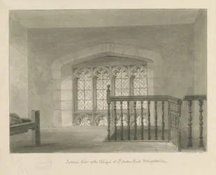Pillaton Hall – A kápolna belseje: szépia rajz, 1841