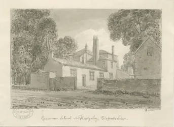Rugeley Town - Gimnázium: szépia mosás rajz, 1824
