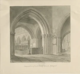 Stafford – A Szent Mária-templom belseje: szépia rajz, 1841