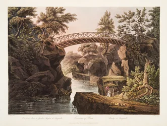 Párizs környéke, Bagatelle-i híd, illusztráció Versailles-ból, Párizs és Saint Denis, kocsma. 1809 (akvatinta)