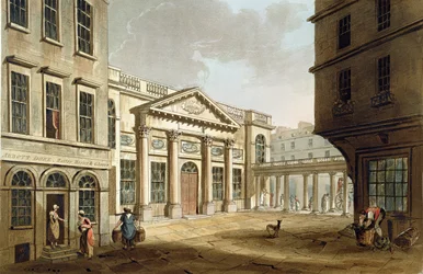 The Pump Room, a "Bath Illustrated by a Series of Views"-ből, John Hill (1770-1850) pub metszetében. William Miller, 1804 (akvatinta)