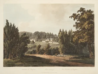 Rousseau rezidenciája, illusztráció Versailles-ból, Párizs és Saint Denis, kocsma. 1809 (akvatinta)