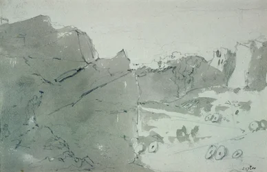 Malomkőbánya Derbyshire-ben, 1801 (ceruza és szépia mosás papíron)