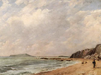 Kilátás az Osmington-öbölre, Dorset, a Portland-sziget felé néz