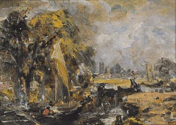 Dedham Lock, 1819 körül (olaj, papír, vászonra fektetve)