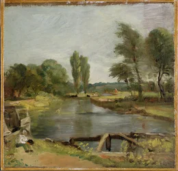 Flatford Lock, 1810-11 (olaj, papír, vászon)