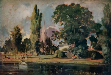 Salisbury katedrálisa és Leadenhall az Avon folyótól, 1820