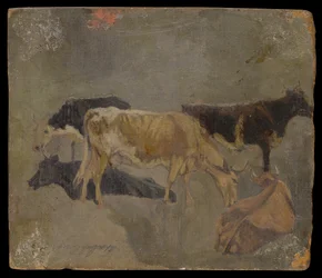 Vizsgálat ötszarvú szarvasmarháról (verso) (olaj malomdeszkán)