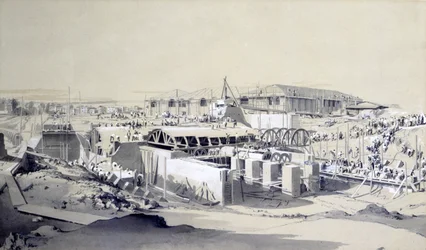 A helyhez kötött gépház építése, Camden Town, 1837. április 26. (toll és tinta, valamint papírra mosás)