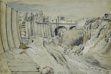 A londoni és birminghami vasút építése, 1835 körül (ceruza és mosás papíron)