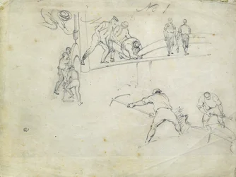 A londoni és birminghami vasút építése, 1835 körül (ceruza papíron; összetett vázlat)