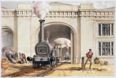 A mozdony gépházának bejárata, Camden Town, London, 1839