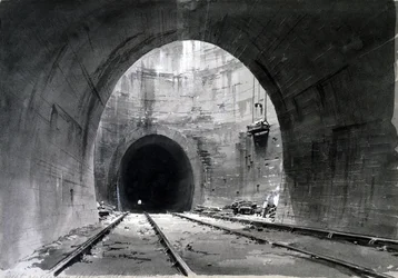 Nagyszerű szellőzőakna, Kilsby Tunnel, Northamptonshire, 1837-38 (toll és tinta és mosás papíron)