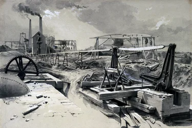 Szivattyúk, szellőzőtengely, Kilsby Tunnel, Northamptonshire, 1837. július 15. (toll, tinta és mosás papíron)