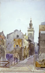 College Hill és a St Michael Paternoster Royal templom, London City, 1883