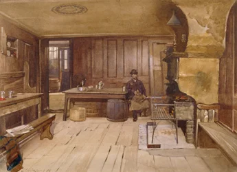 A Sieve nyilvános ház csaptelepének belseje, Church Street, Minories, London, 1885