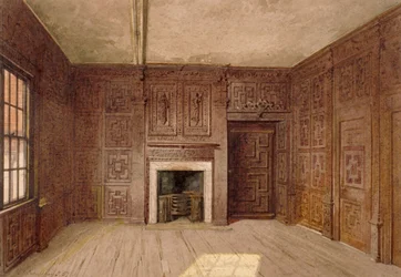 A Compton Oak Room belső képe, Canonbury House, Islington, London, 1887