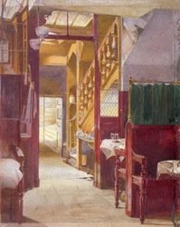 Belső nézet a Cock Tavern lépcsőjével, Fleet Street, London City, 1881