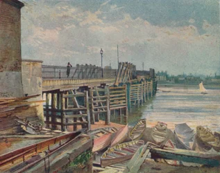 Old Battersea Bridge, az északi partról, a Temze folyón át nézve, London, 1885 1926