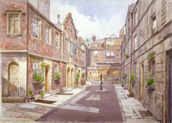 A Cock Court szegényházainak látképe, Jewry Street, London City, 1886.