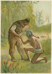 Jelenet a Robinson Crusoe című filmből, Daniel Defoe, 1892