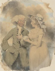 John Edwin és Mrs. Wells, mint Lingo és Cowslip in the Agreeable Surprise, 1787 (wc és testszín és fekete kréta fektetett papíron)