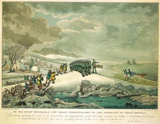Nagy-Britannia Admiralitásának Tiszteletreméltó Biztosainak, ez a Clerke és Gore kapitányok vezetésével a "Discovery" és a "Resolution" megérkezését ábrázoló tábla.