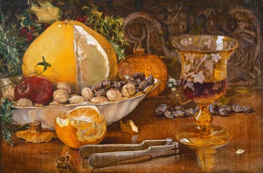 Gyümölcscsendélet, diófélék és borospohár, 1864