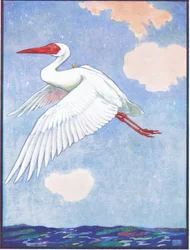 „Hol van az a pillangó”, Wondered the Crane, illusztráció a „Reynard the Fox”-hoz, az „Animal Legends from Many Lands”-ből, kiadó: Raphael Tuck & Son Ltd. (színes litó)