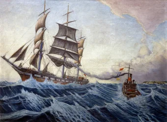 Az "Iquique" és a "Warrior" vontatóhajó az angol partok alján, az angliai London és az ausztráliai Sydney közötti út során, 1898 decembere és 1899 áprilisa között.