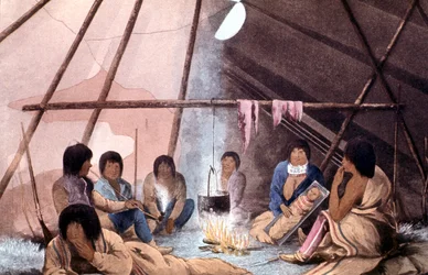 Cree indiánsátor belseje, 1823