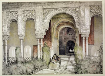 A két nővér csarnokának (Sala de las dos Hermanas) bejárata, az "Alhambra vázlatai és rajzai"-ból, 1835.