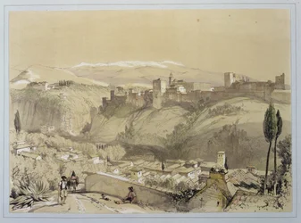 Az Alhambra az Albay-ból, a „Sketches and Drawings of the Alhambra”-ból, James Duffield Harding (1798-1863) metszete, 1835