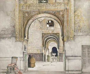 A két nővér csarnoka (Sala de las dos Hermanas), az "Alhambra vázlatai és rajzai" című művéből, William Gauci (fl.1825-54) metszete, 1835