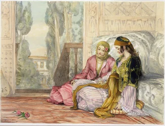 A hárem, 1. tábla a "Konstantinápoly illusztrációi"-ból, a művész metszete, 1837.