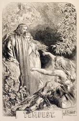 Illusztráció a viharhoz, a „The Illustrated Library Shakespeare”-ből, 1890-ben Londonban