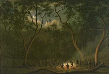 Ausztrál őslakosok corroboree tánca Van Diemen-földön